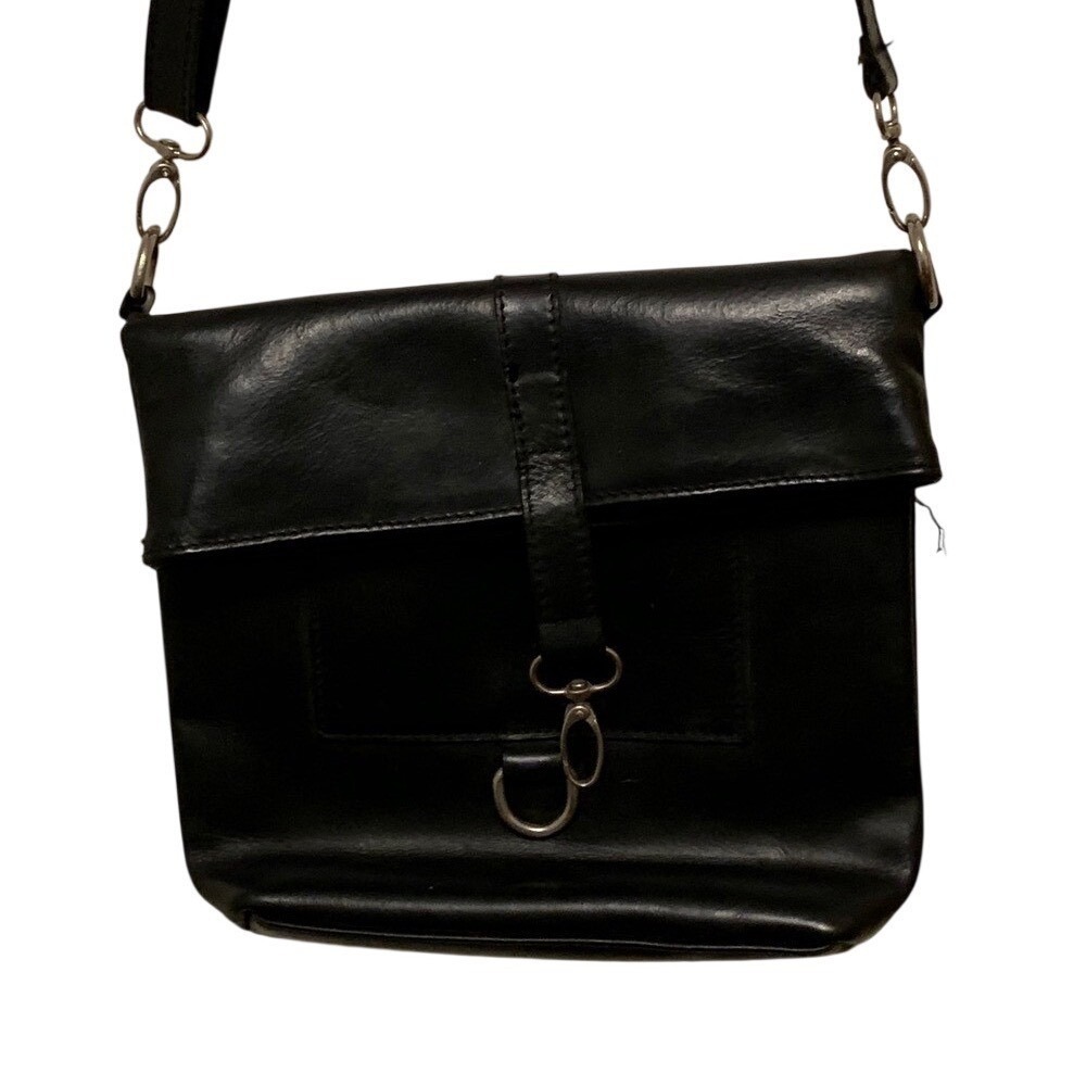 Black Leather Crossbody Shoulder Bag Messenger mod goth minimalist purse